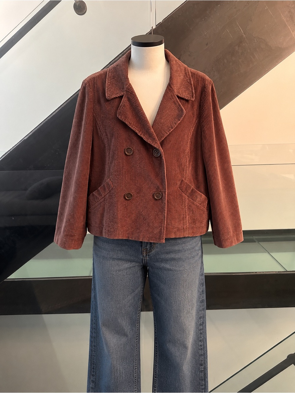 J. Jill Double-Breasted Corduroy Blazer‎ in Taupe Brown